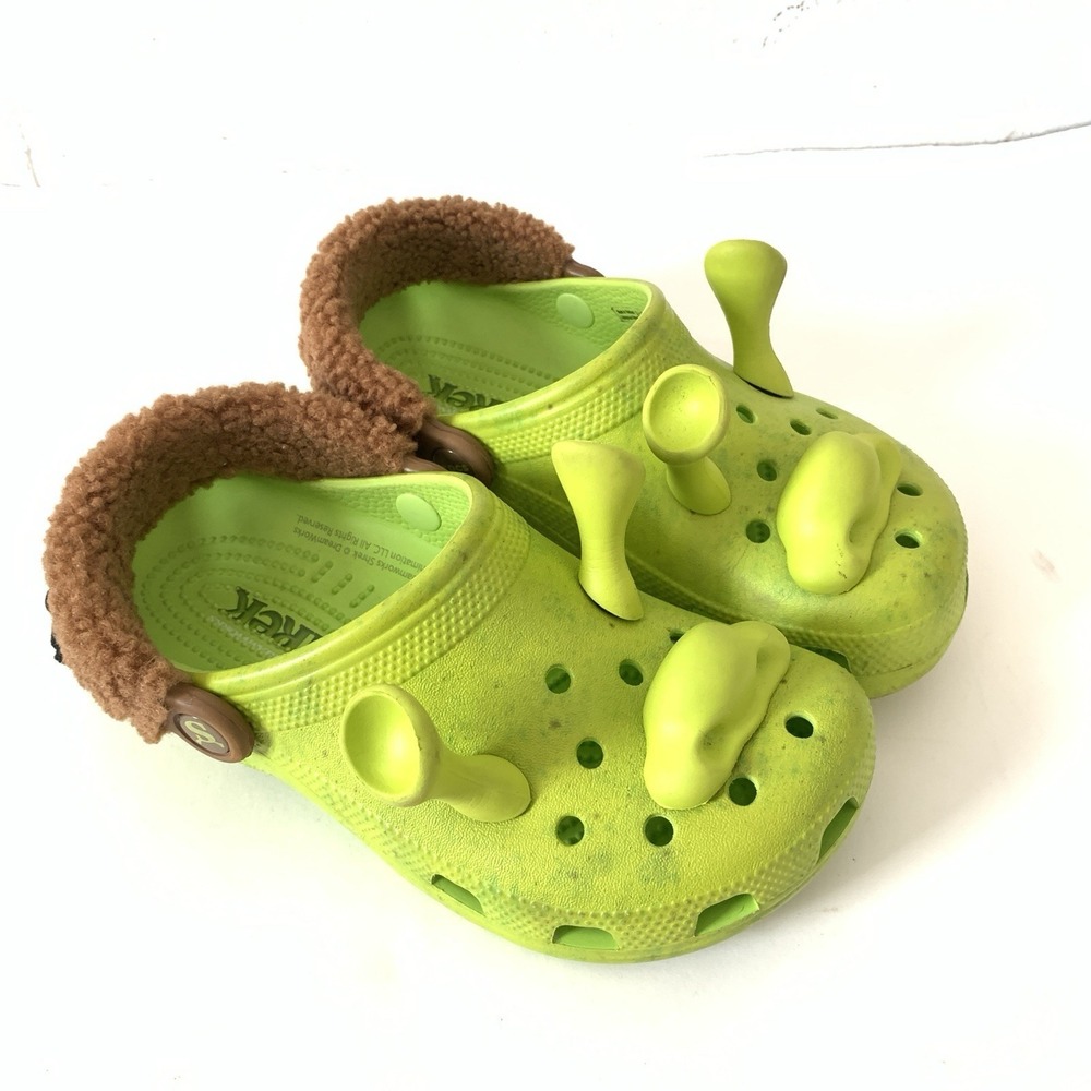 Crocs SHREK Womens 6 Shoes Slide On Rubber Green With Face Piece Jibbitz
